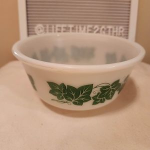 Hazel Atlas White Milk Glass Green Ivy Mixing Bowl